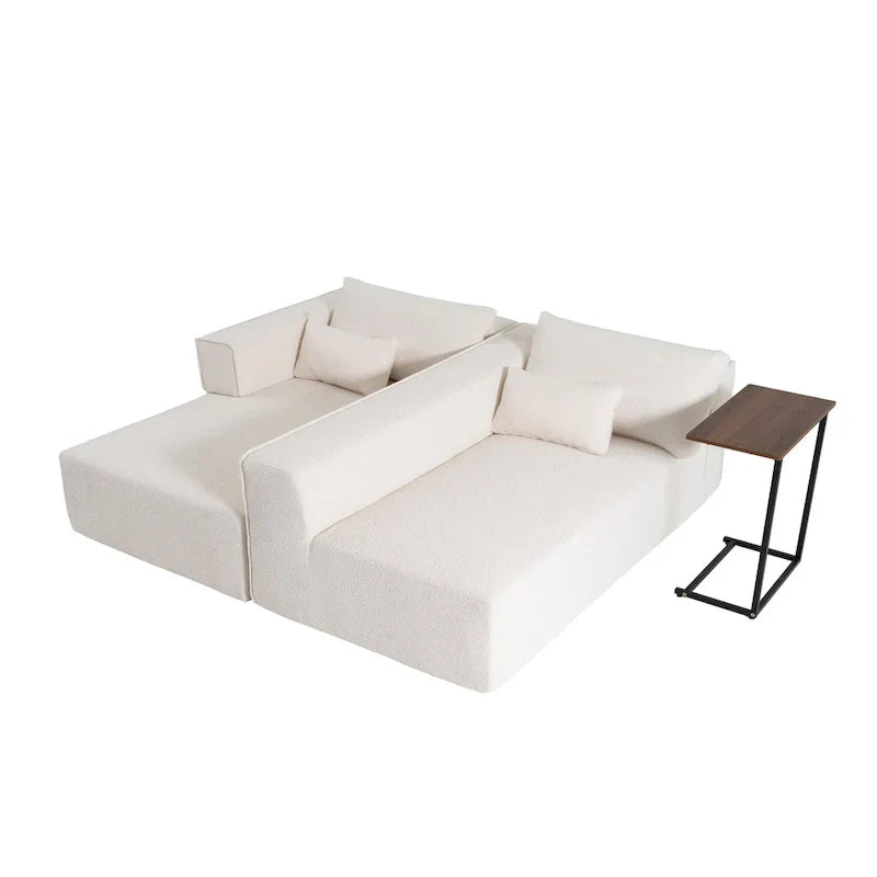 Canapé sectionnel modulable en bouclette 112 avec table d'appoint offerte, assise large et sans assemblage requis