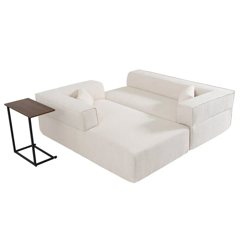 Canapé sectionnel modulable en bouclette 112 avec table d'appoint offerte, assise large et sans assemblage requis