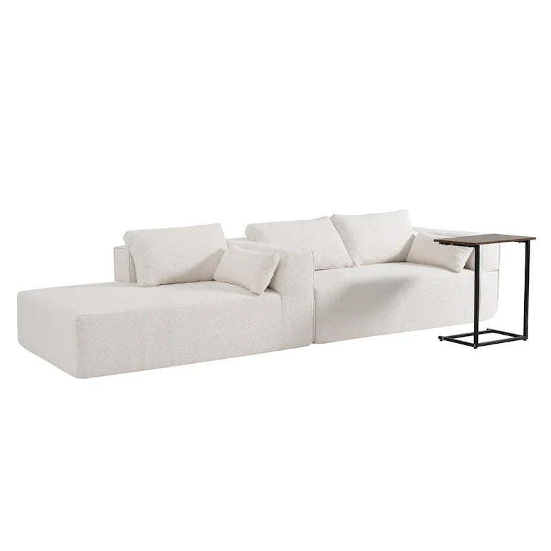 Canapé sectionnel modulable en bouclette 112 avec table d'appoint offerte, assise large et sans assemblage requis