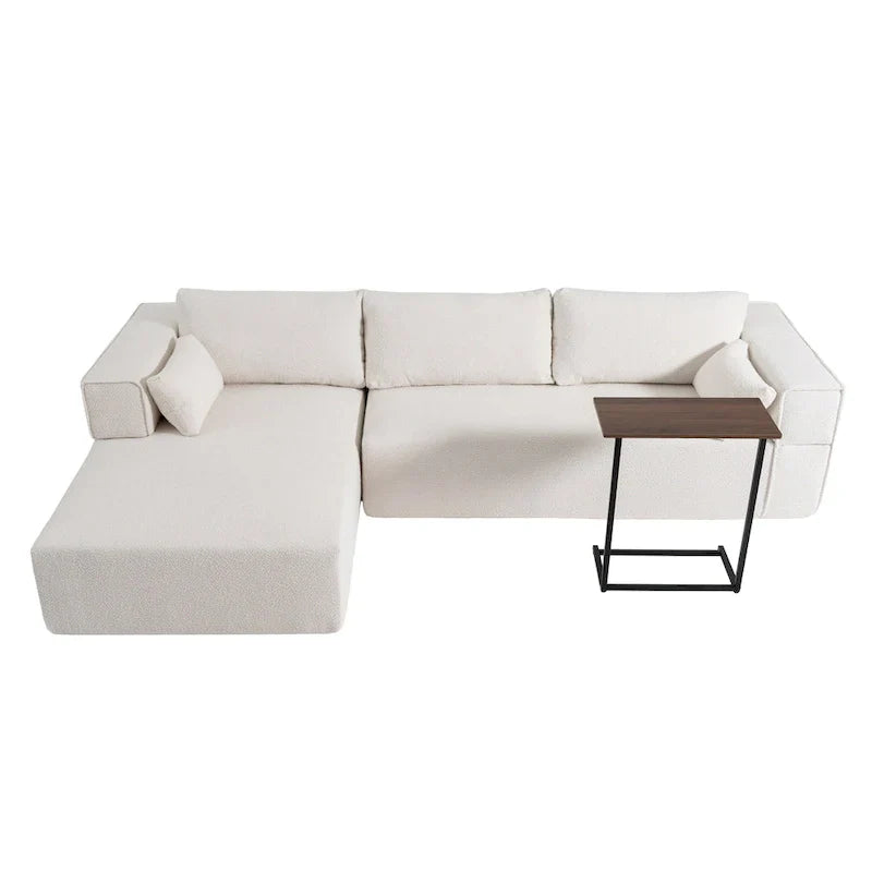 Canapé sectionnel modulable en bouclette 112 avec table d'appoint offerte, assise large et sans assemblage requis