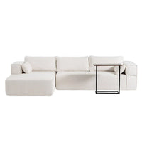 Canapé sectionnel modulable en bouclette 112 avec table d'appoint offerte, assise large et sans assemblage requis