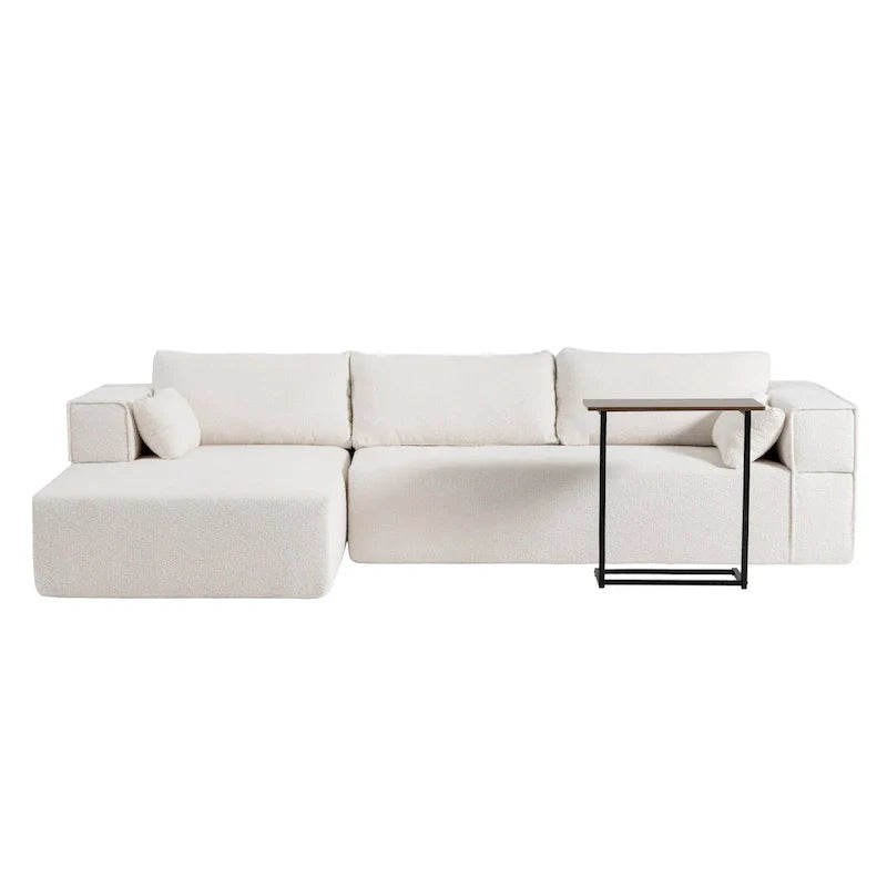 Canapé sectionnel modulable en bouclette 112 avec table d'appoint offerte, assise large et sans assemblage requis