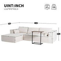 Canapé sectionnel modulable en bouclette 112 avec table d'appoint offerte, assise large et sans assemblage requis