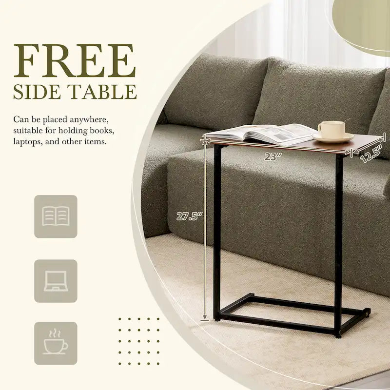 Canapé sectionnel modulable en bouclette 112 avec table d'appoint offerte, assise large et sans assemblage requis