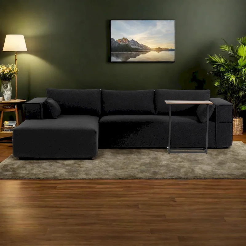 Canapé sectionnel modulable en bouclette 112 avec table d'appoint offerte, assise large et sans assemblage requis