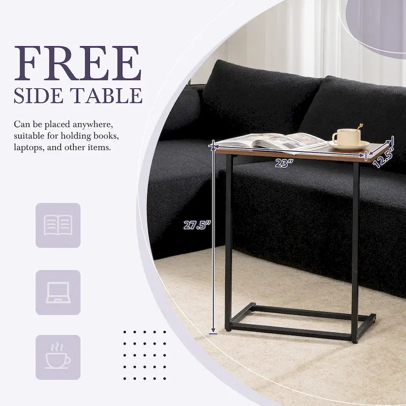 Canapé sectionnel modulable en bouclette 112 avec table d'appoint offerte, assise large et sans assemblage requis