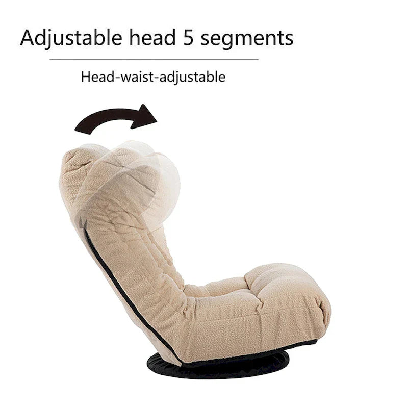 Ensemble Fauteuil Inclinable Manuel Pivotant 360° sans Accoudoirs Rembourré en Bouclette Beige avec Pouf, Appui-Tête et Dossier Réglables