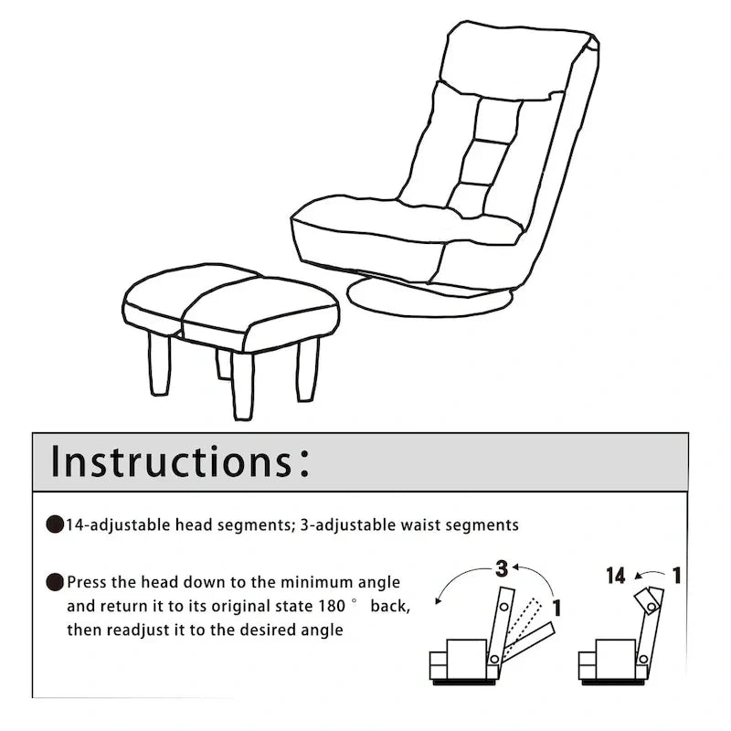 Ensemble Fauteuil Inclinable Manuel Pivotant 360° sans Accoudoirs Rembourré en Bouclette Beige avec Pouf, Appui-Tête et Dossier Réglables