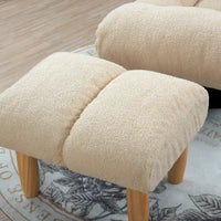 Ensemble Fauteuil Inclinable Manuel Pivotant 360° sans Accoudoirs Rembourré en Bouclette Beige avec Pouf, Appui-Tête et Dossier Réglables