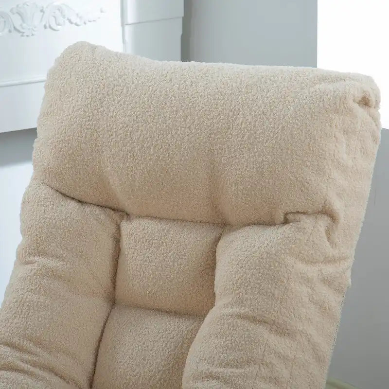 Ensemble Fauteuil Inclinable Manuel Pivotant 360° sans Accoudoirs Rembourré en Bouclette Beige avec Pouf, Appui-Tête et Dossier Réglables