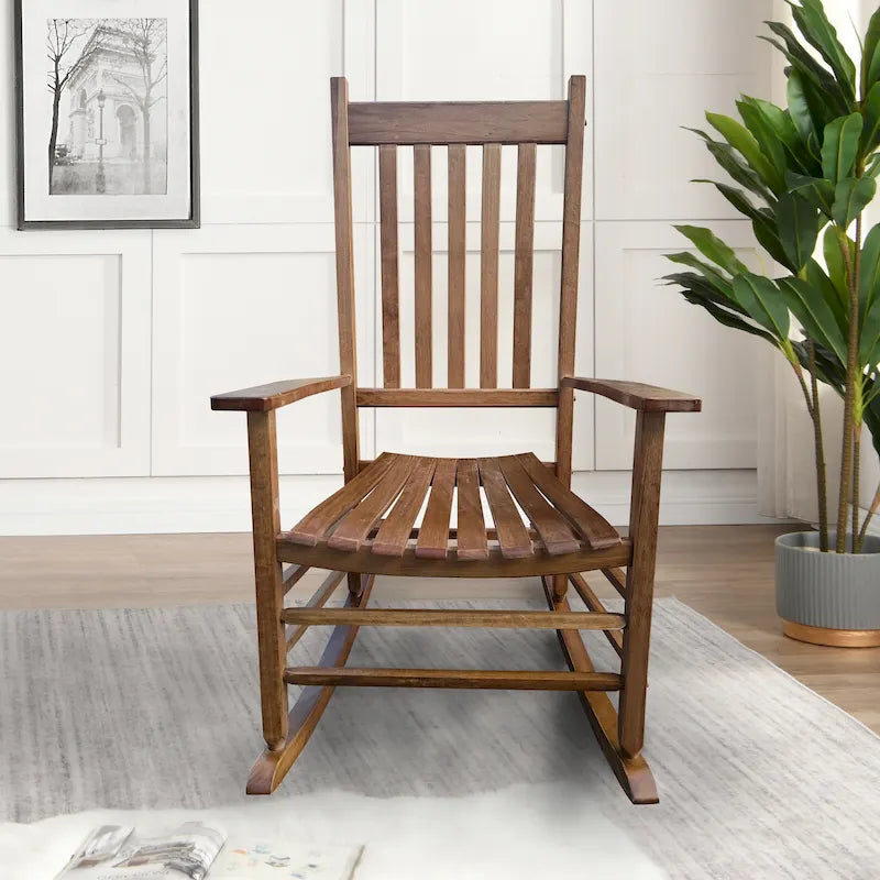 Fauteuil à bascule brun 26.38 à dossier haut avec structure en bois