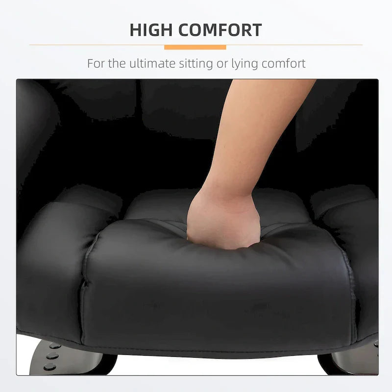 Ensemble de fauteuil inclinable manuel pivotant 360 en similicuir noir avec ottoman, 10 points de massage par vibration, poche latérale