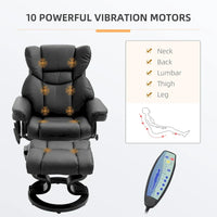 Ensemble de fauteuil inclinable manuel pivotant 360 en similicuir noir avec ottoman, 10 points de massage par vibration, poche latérale