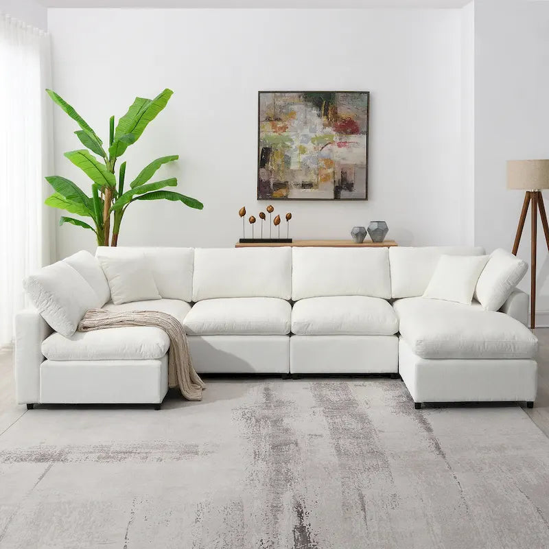 Canapé-lit sectionnel nuage beige 130 en chenille en forme de U, conception modulable 6 pièces