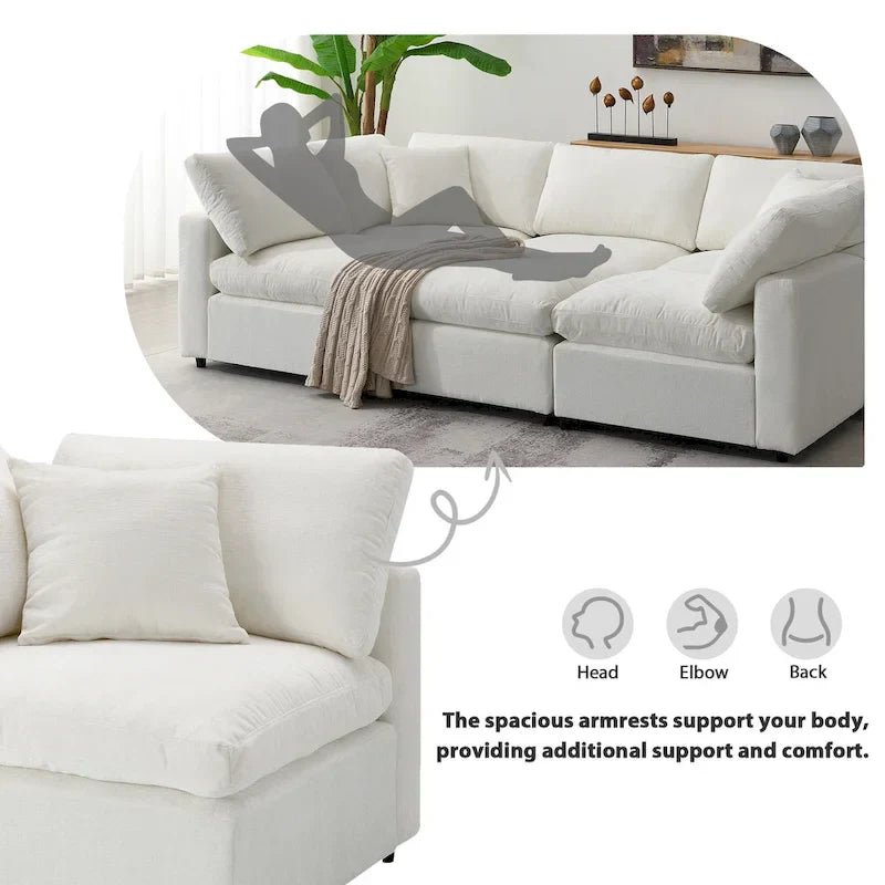 Canapé-lit sectionnel nuage beige 130 en chenille en forme de U, conception modulable 6 pièces