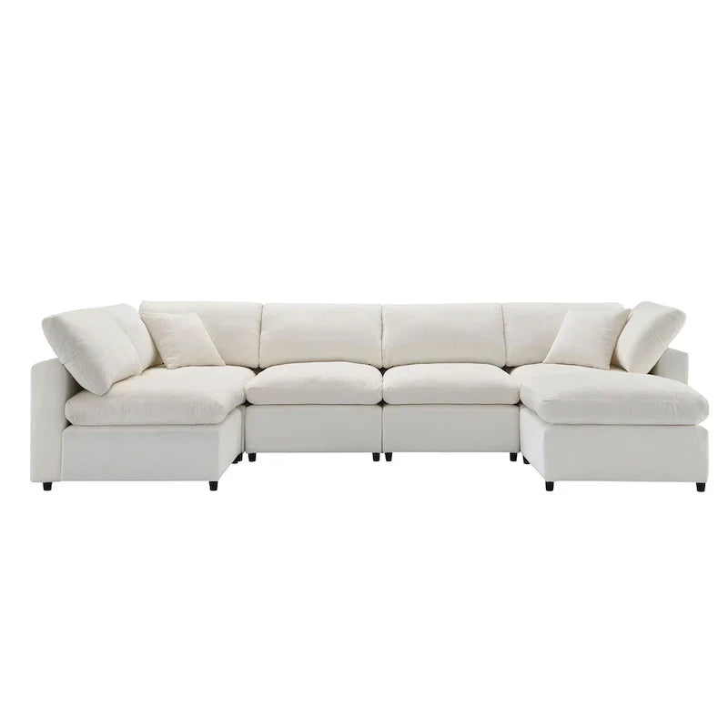 Canapé-lit sectionnel nuage beige 130 en chenille en forme de U, conception modulable 6 pièces