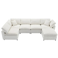 Canapé-lit sectionnel nuage beige 130 en chenille en forme de U, conception modulable 6 pièces