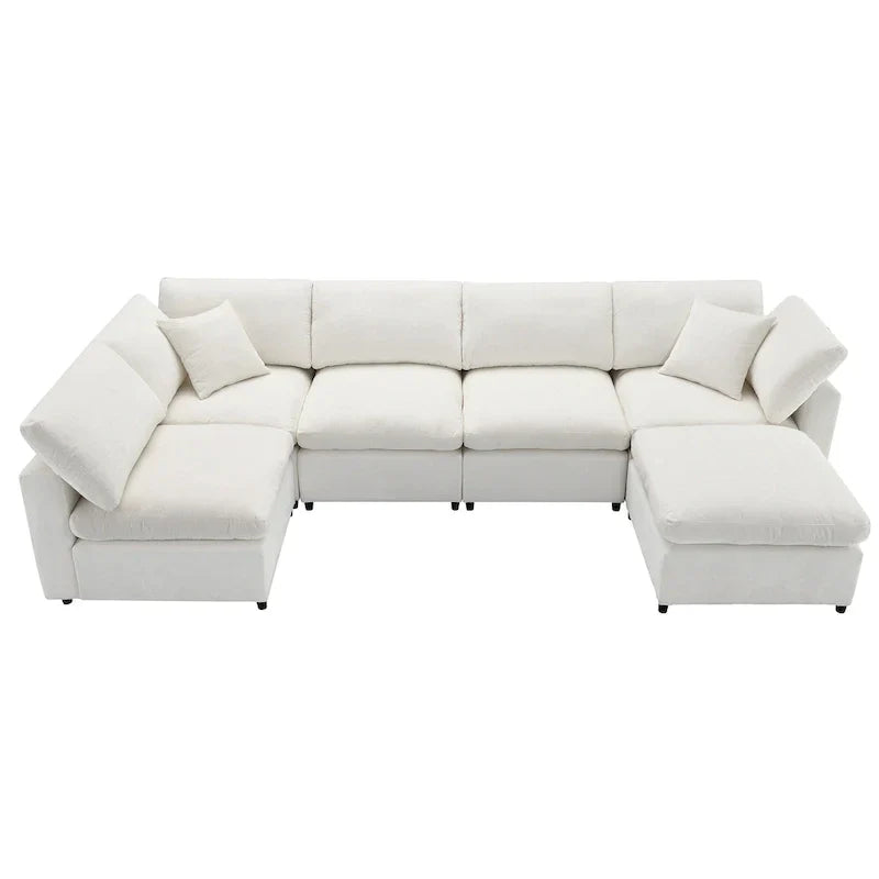 Canapé-lit sectionnel nuage beige 130 en chenille en forme de U, conception modulable 6 pièces