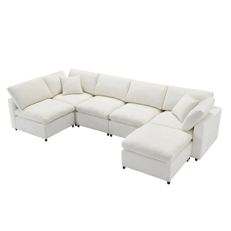 Canapé-lit sectionnel nuage beige 130 en chenille en forme de U, conception modulable 6 pièces