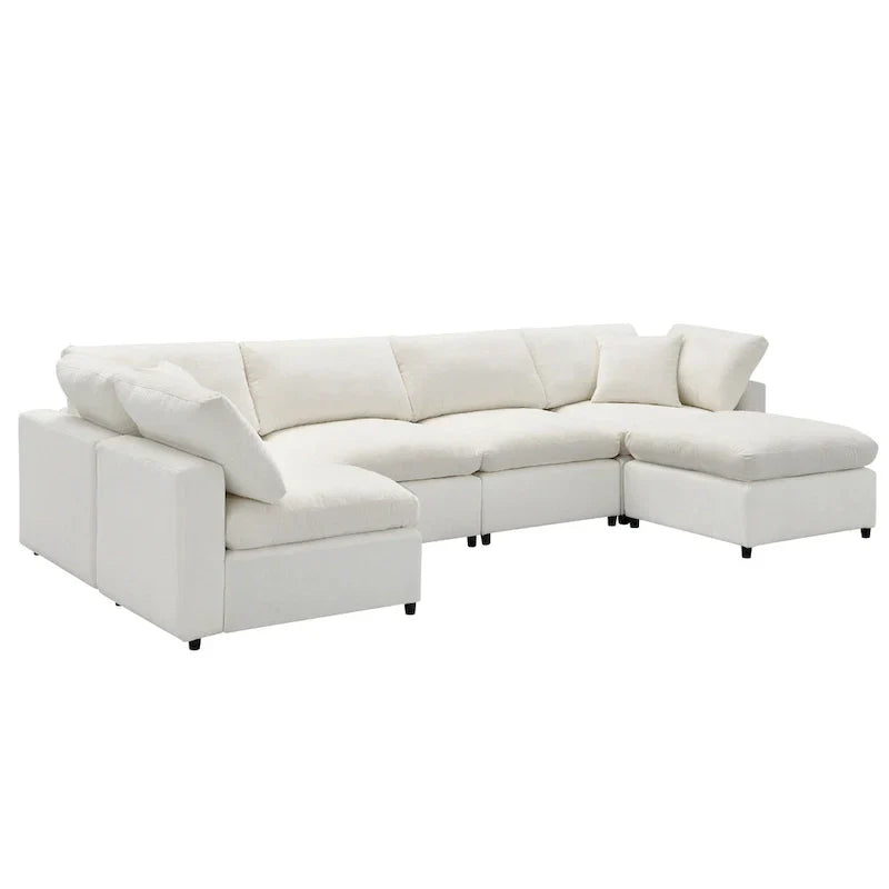 Canapé-lit sectionnel nuage beige 130 en chenille en forme de U, conception modulable 6 pièces