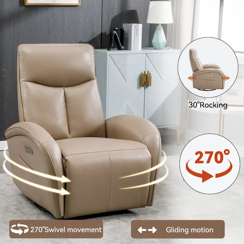 Fauteuil Inclinable Électrique en Cuir Véritable Bleu avec Pivot et Chargement USB