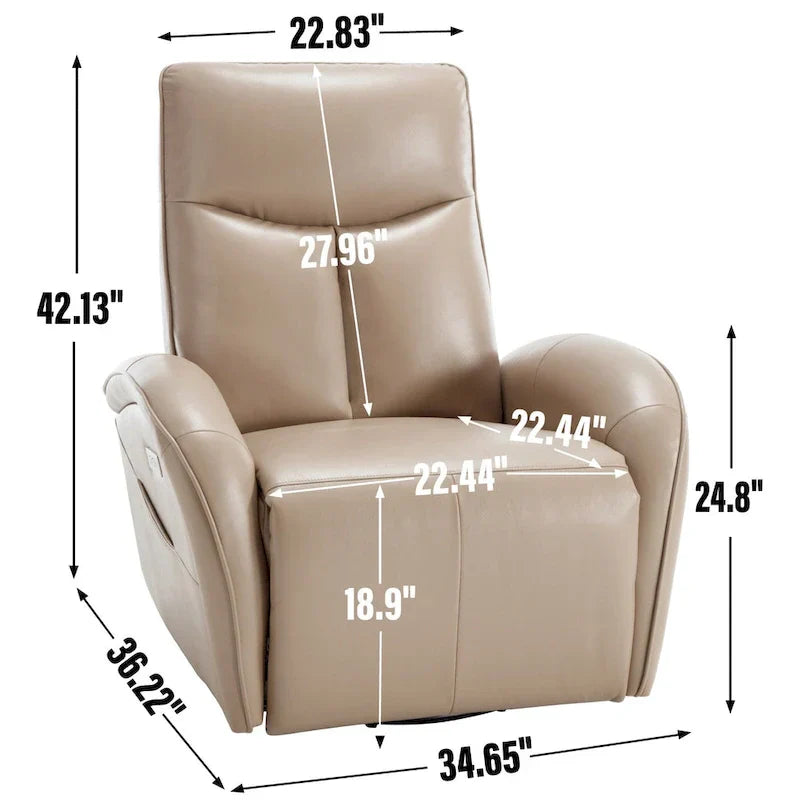 Fauteuil Inclinable Électrique en Cuir Véritable Bleu avec Pivot et Chargement USB
