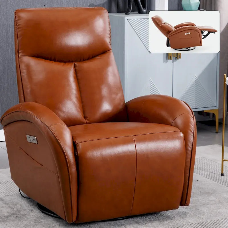 Fauteuil Inclinable Électrique en Cuir Véritable Bleu avec Pivot et Chargement USB