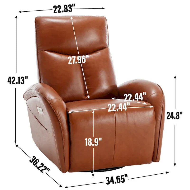 Fauteuil Inclinable Électrique en Cuir Véritable Bleu avec Pivot et Chargement USB