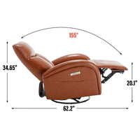Fauteuil Inclinable Électrique en Cuir Véritable Bleu avec Pivot et Chargement USB