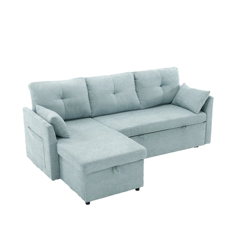 Canapé sectionnel d'angle 3 places vert 81,1 pouces avec méridienne réversible, sièges de rangement, cadre en bois massif durable