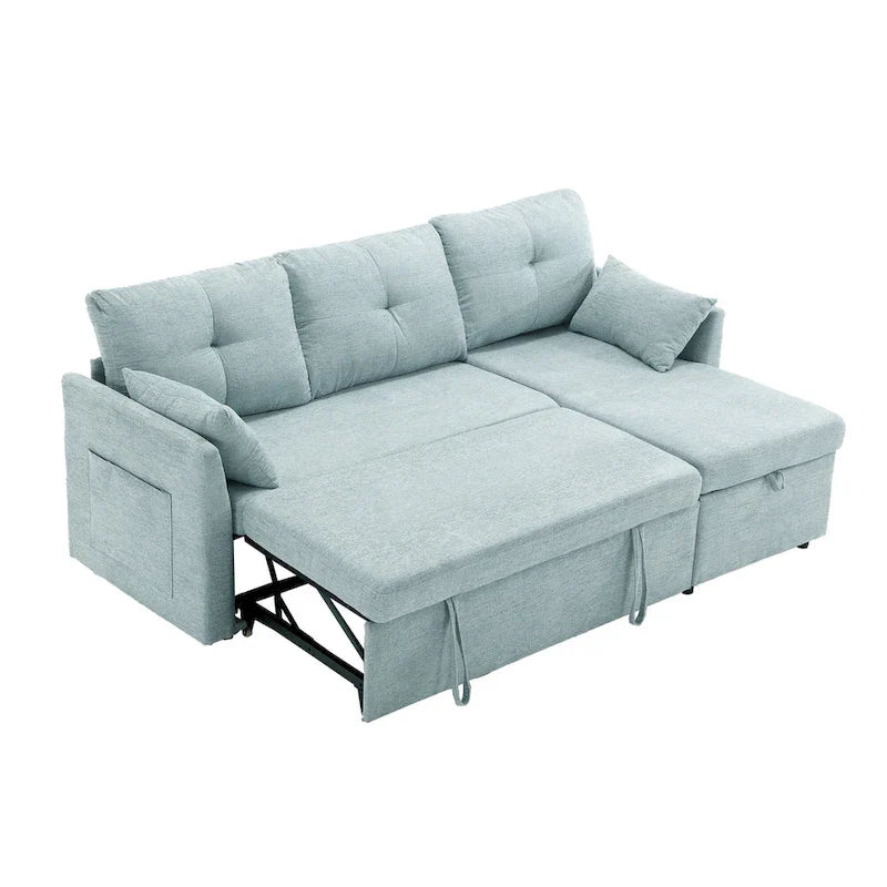 Canapé sectionnel d'angle 3 places vert 81,1 pouces avec méridienne réversible, sièges de rangement, cadre en bois massif durable
