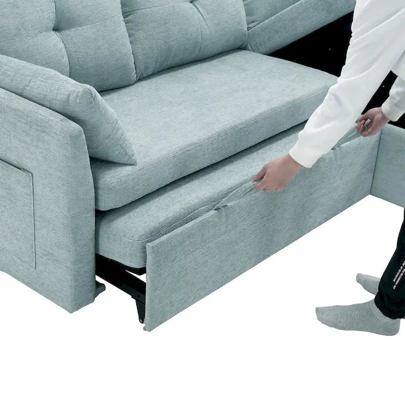 Canapé sectionnel d'angle 3 places vert 81,1 pouces avec méridienne réversible, sièges de rangement, cadre en bois massif durable