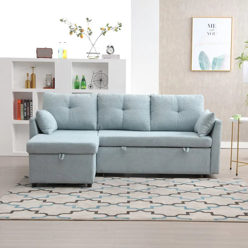 Canapé sectionnel d'angle 3 places vert 81,1 pouces avec méridienne réversible, sièges de rangement, cadre en bois massif durable