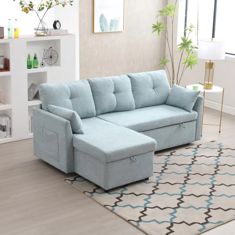 Canapé sectionnel d'angle 3 places vert 81,1 pouces avec méridienne réversible, sièges de rangement, cadre en bois massif durable