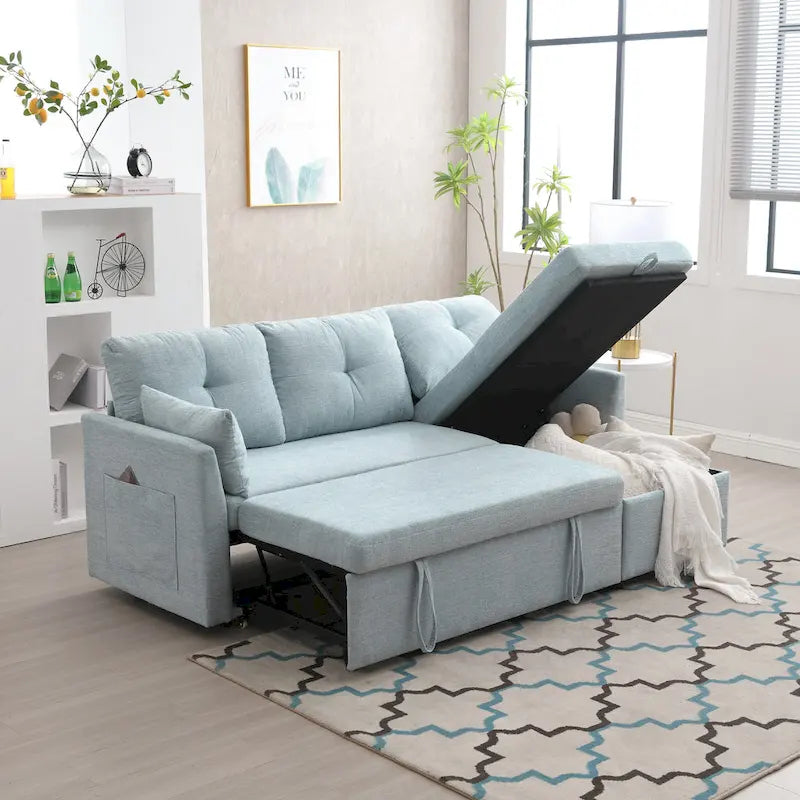 Canapé sectionnel d'angle 3 places vert 81,1 pouces avec méridienne réversible, sièges de rangement, cadre en bois massif durable