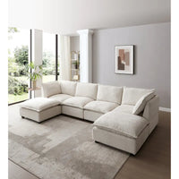 Canapé sectionnel modulaire beige 130 places en U, personnalisable, avec ottomane convertible et options d'assemblage polyvalentes