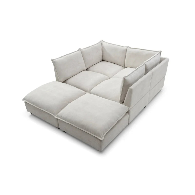 Canapé sectionnel modulaire beige 130 places en U, personnalisable, avec ottomane convertible et options d'assemblage polyvalentes