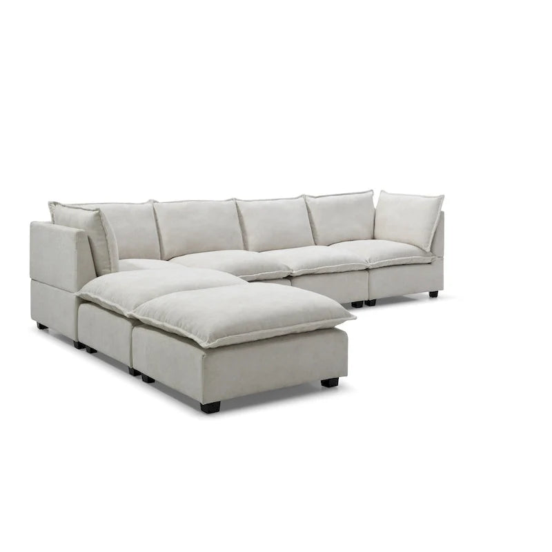 Canapé sectionnel modulaire beige 130 places en U, personnalisable, avec ottomane convertible et options d'assemblage polyvalentes