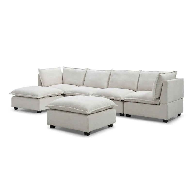 Canapé sectionnel modulaire beige 130 places en U, personnalisable, avec ottomane convertible et options d'assemblage polyvalentes