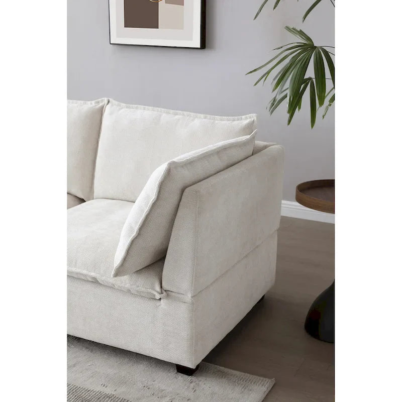 Canapé sectionnel modulaire beige 130 places en U, personnalisable, avec ottomane convertible et options d'assemblage polyvalentes