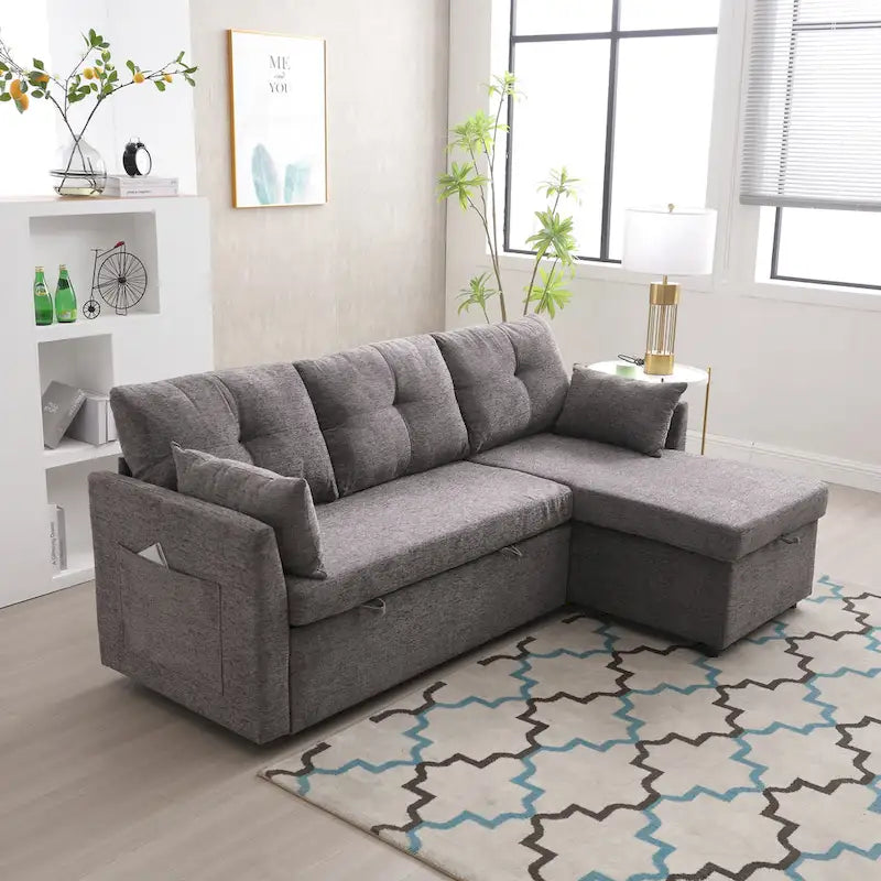 81,1 Canapé d'angle 3 places avec méridienne réversible, sièges de rangement et design polyvalent