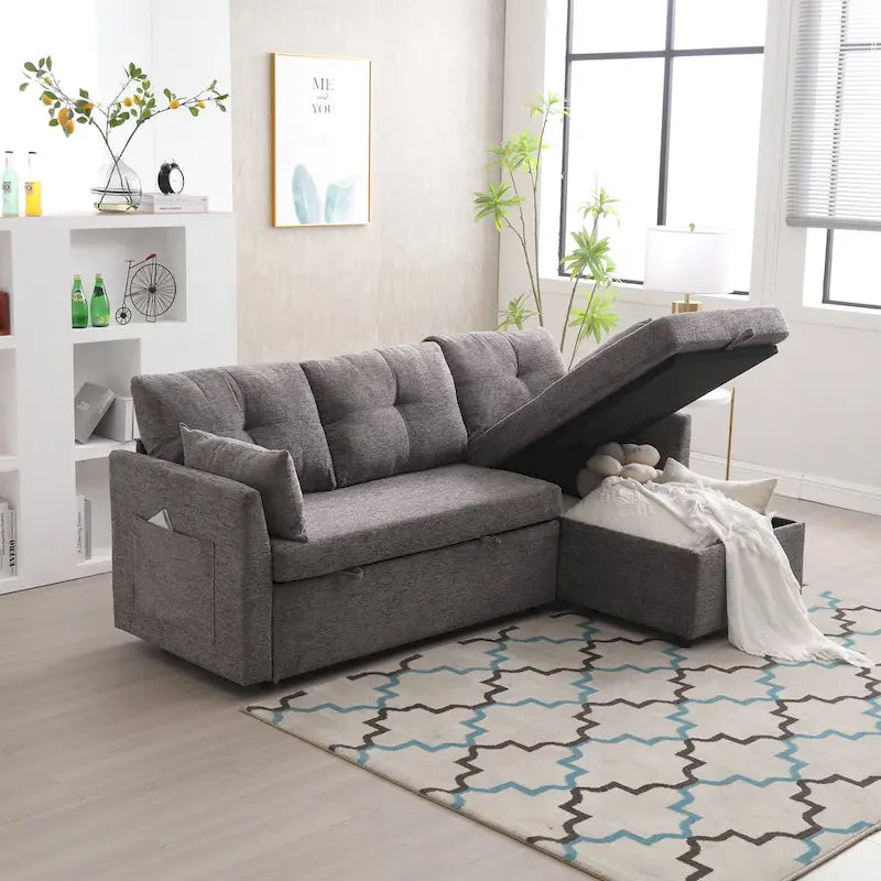 81,1 Canapé d'angle 3 places avec méridienne réversible, sièges de rangement et design polyvalent