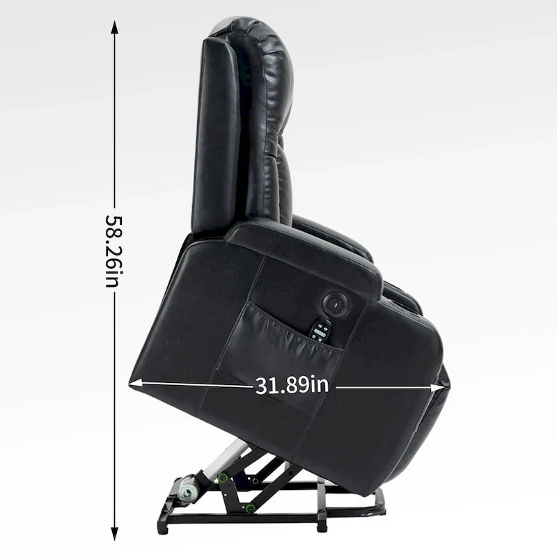 Fauteuil inclinable électrique noir pour personnes âgées avec massage vibrant, chauffage lombaire, port USB et porte-gobelets
