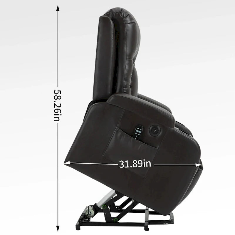 Fauteuil inclinable électrique noir pour personnes âgées avec massage vibrant, chauffage lombaire, port USB et porte-gobelets