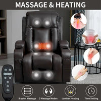 Fauteuil inclinable électrique noir pour personnes âgées avec massage vibrant, chauffage lombaire, port USB et porte-gobelets