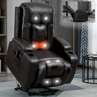 Fauteuil inclinable électrique noir pour personnes âgées avec massage vibrant, chauffage lombaire, port USB et porte-gobelets