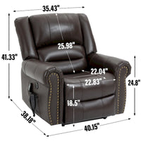 Fauteuil inclinable releveur en cuir véritable marron avec fonction de chauffage, de massage et ports USB