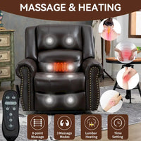 Fauteuil inclinable releveur en cuir véritable marron avec fonction de chauffage, de massage et ports USB