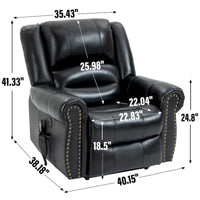 Fauteuil inclinable releveur en cuir véritable marron avec fonction de chauffage, de massage et ports USB