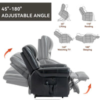 Fauteuil inclinable releveur en cuir véritable marron avec fonction de chauffage, de massage et ports USB